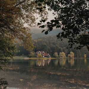 Beautiful autumn scene of a lakeside house surrounded by forest in Bolu, Türkiye. - Photo by Berna on Pexels